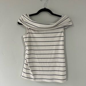A New Day White & Black Striped Ribbed Off-Shoulder Top - Size M